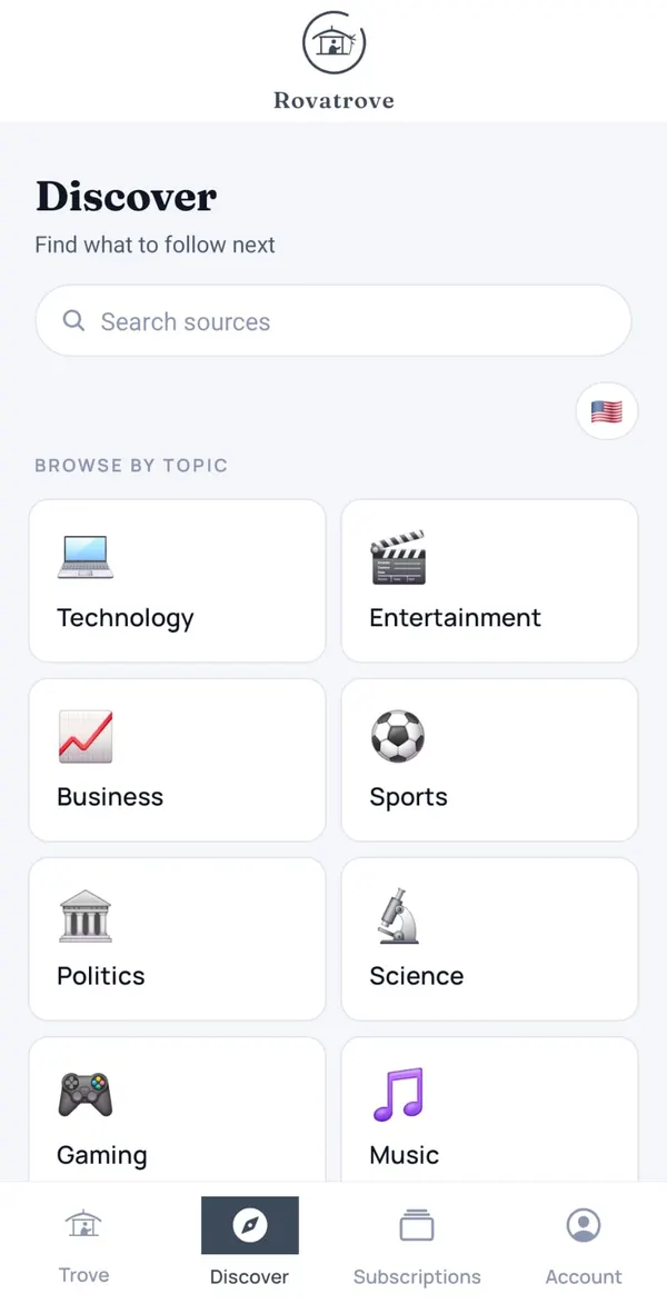Browsing the Rovatrove catalog by topic